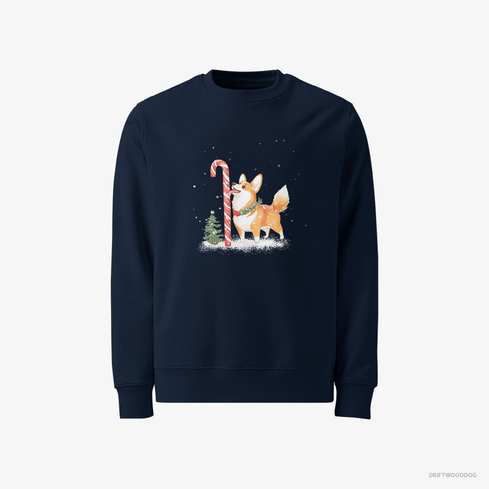 Corgi Licking a Huge Christmas Candy Cane – Men's Sweatshirt Navy – Classic