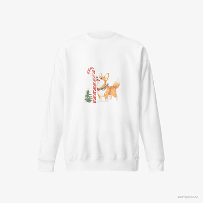 Corgi Licking a Huge Christmas Candy Cane White Sweatshirt