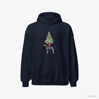 Dobermann Pinned to the Christmas Tree Navy Hoodie