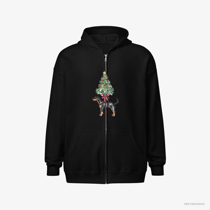 Dobermann Pinned to the Christmas Tree Black Hoodie