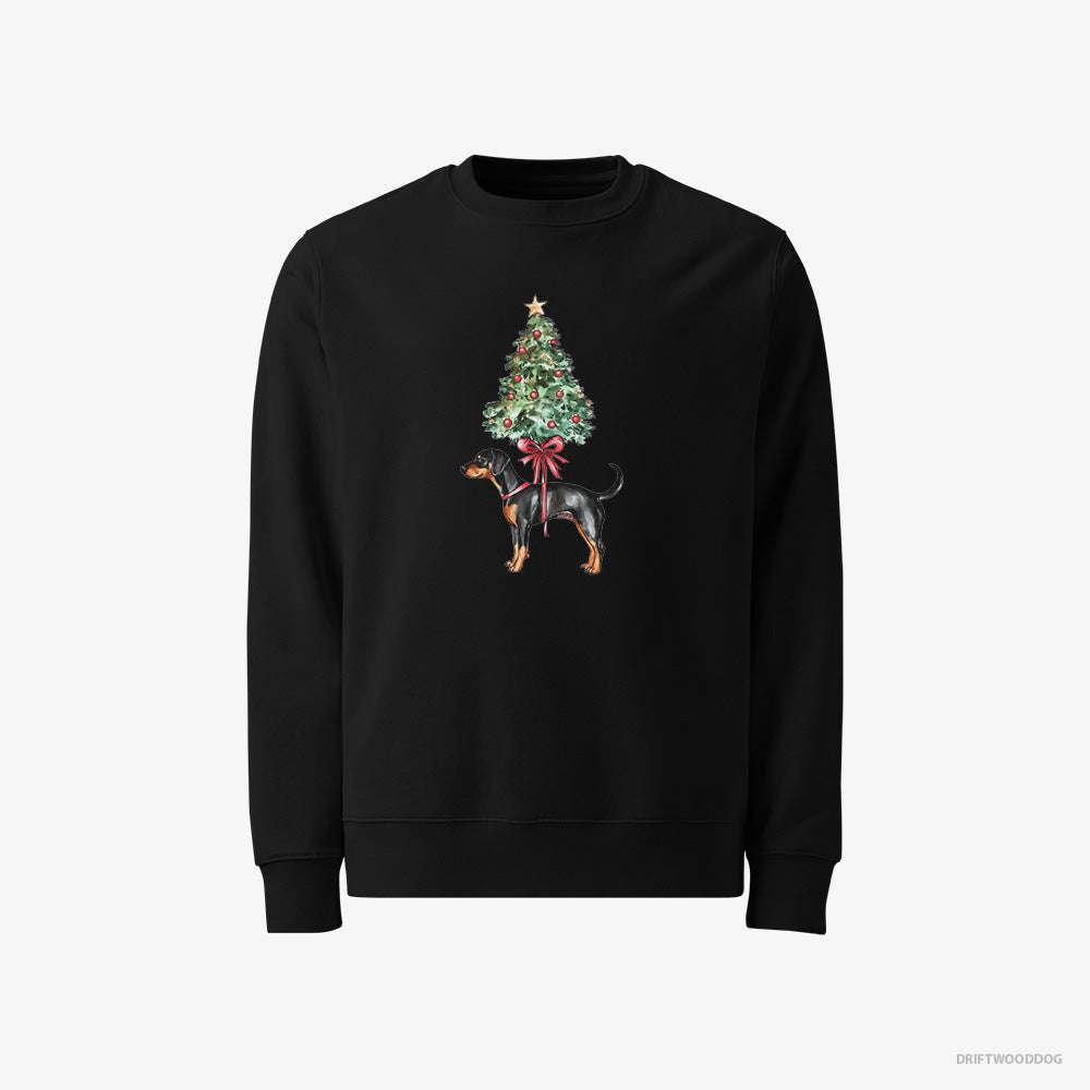 Dobermann Sweatshirt – Men Black Sweatshirt Classic – Pinned to the Christmas Tree (on White Background)