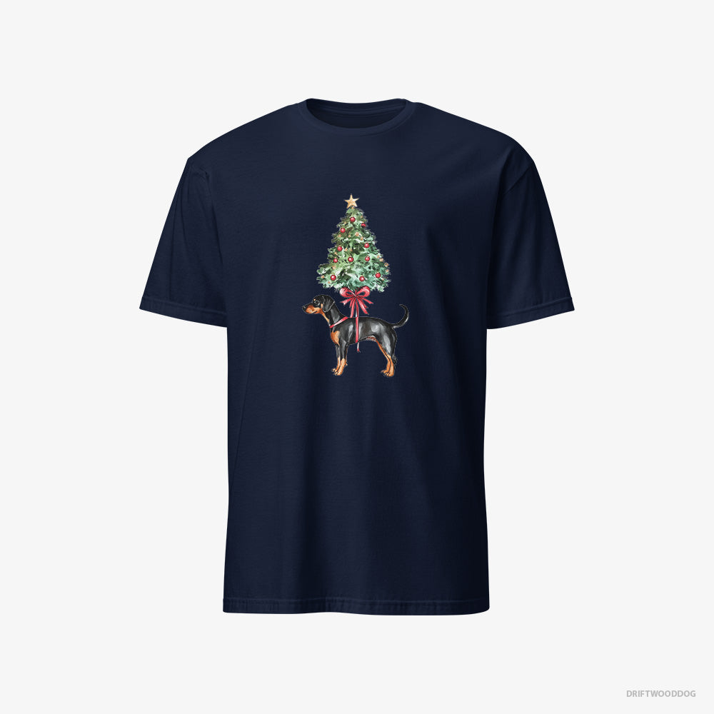 Dobermann T-Shirt – Men Navy T-Shirt Classic – Pinned to the Christmas Tree (on White Background)