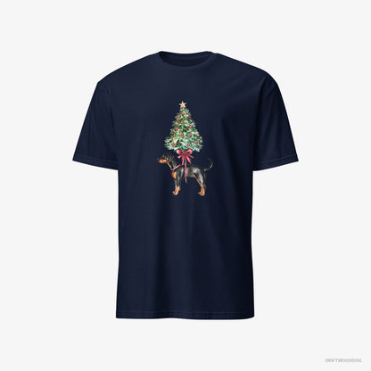 Dobermann T-Shirt – Men Navy T-Shirt Classic – Pinned to the Christmas Tree (on White Background)