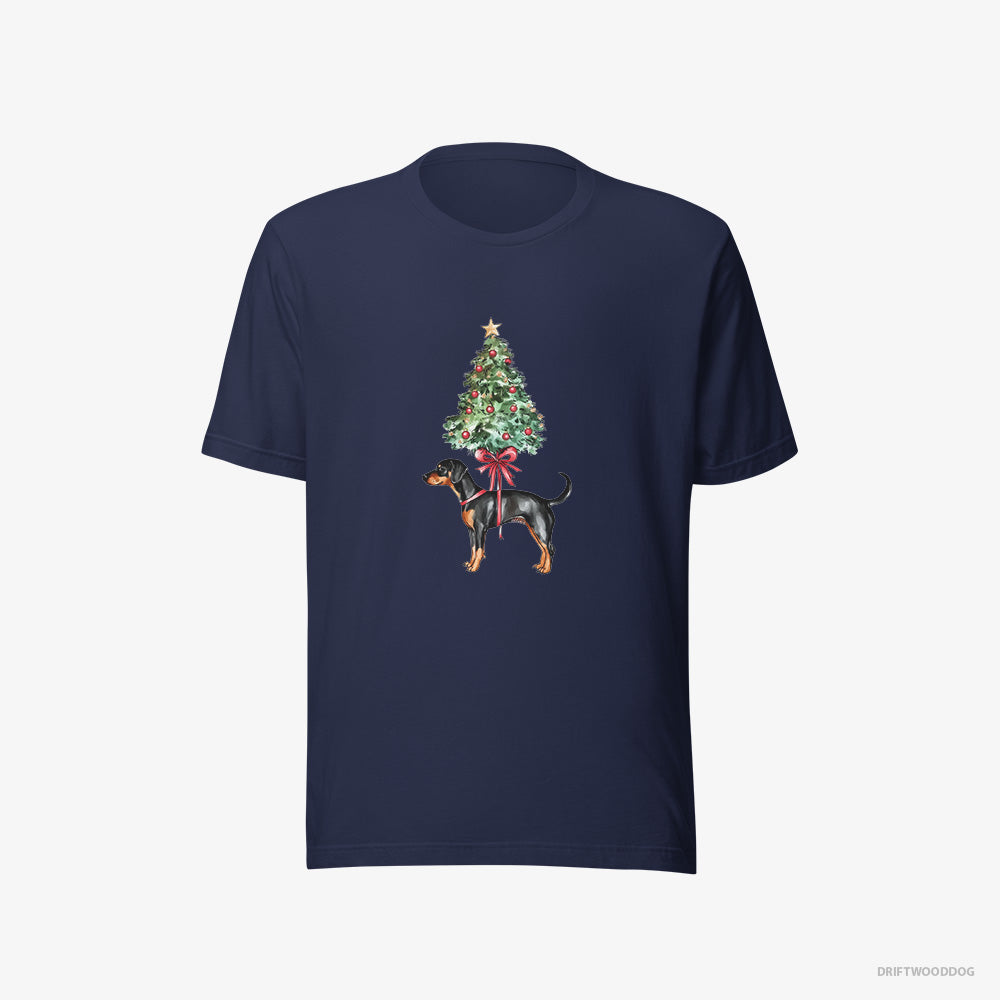 Dobermann T-Shirt – Men Navy T-Shirt Eco-Friendly – Pinned to the Christmas Tree (on White Background)