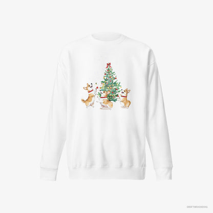 Corgi Puppies Decorating the Christmas Tree White Sweatshirt