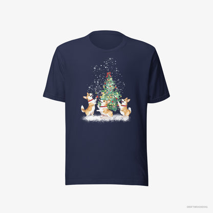 Corgi Puppies Decorating the Christmas Tree Navy T-Shirt