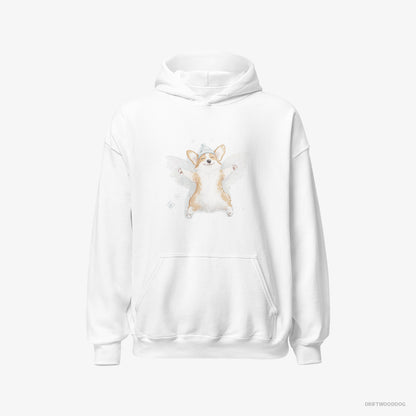 Corgi Hoodie – Men White Hoodie Classic – Creating a Snow Angel (on White Background)