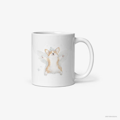 Corgi Creating a Snow Angel White Mug