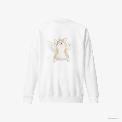 Corgi Creating a Snow Angel White Sweatshirt