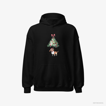 Beagle Hoodie – Men Black Hoodie Classic – Tied to the Christmas Tree (on White Background)