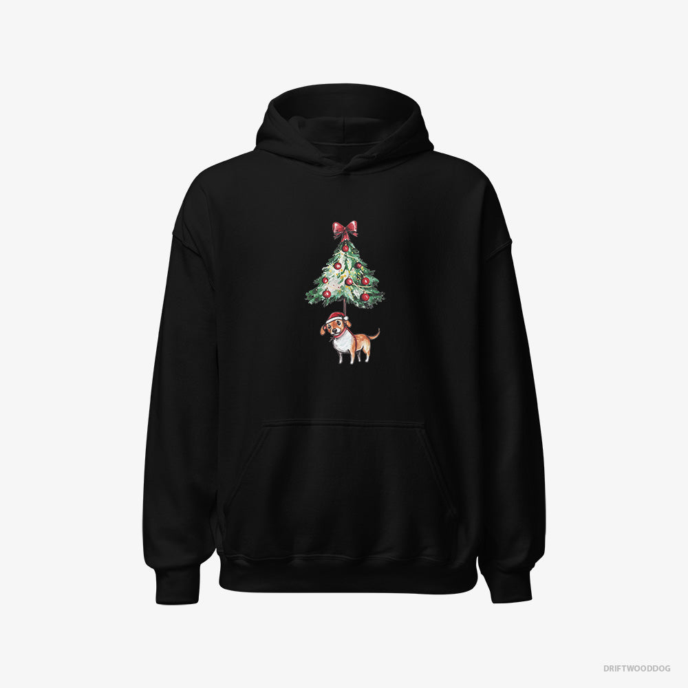 Funny Beagle Tied to the Christmas Tree – Men's Hoodie Black – Classic