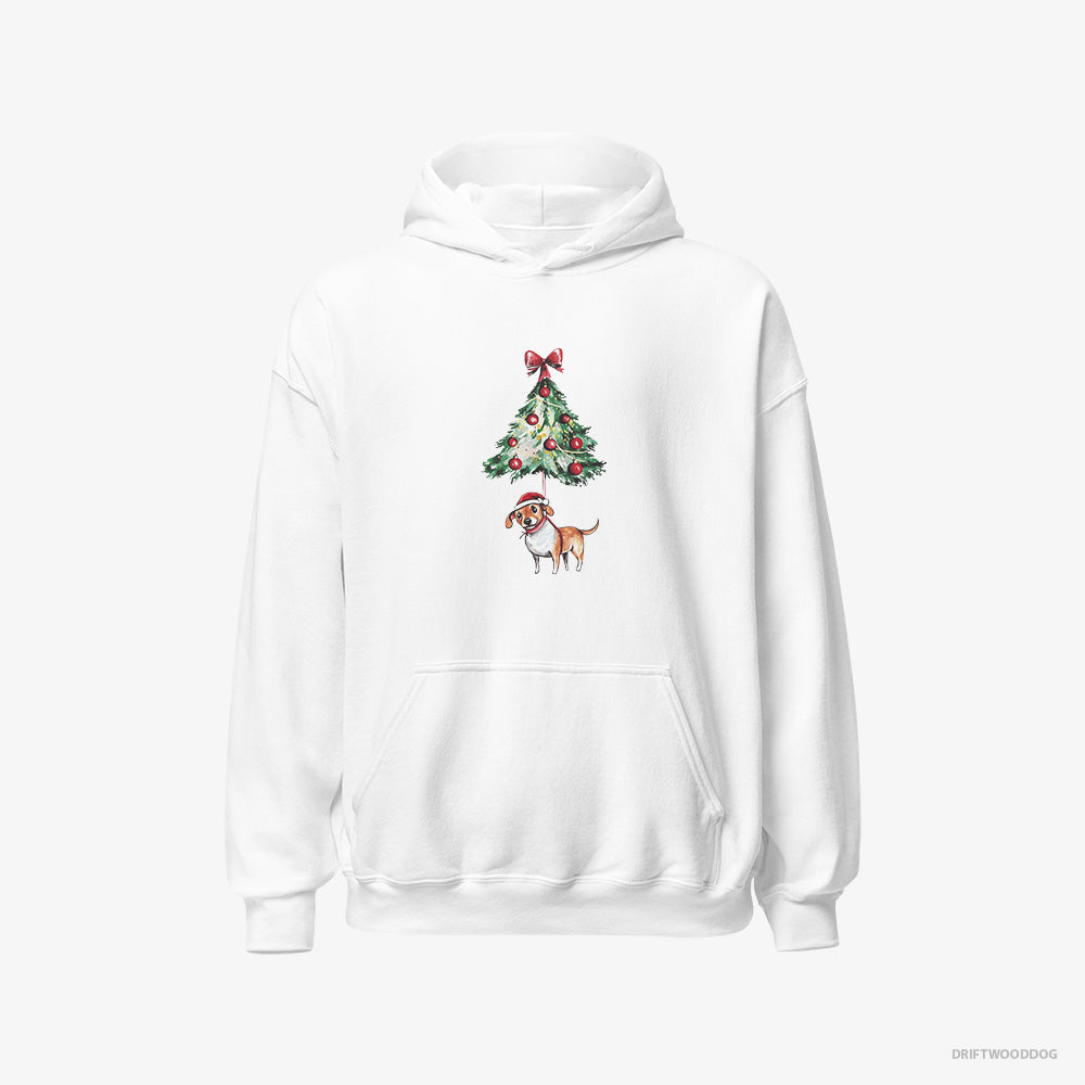 Beagle Hoodie – Men White Hoodie Classic – Tied to the Christmas Tree (on White Background)