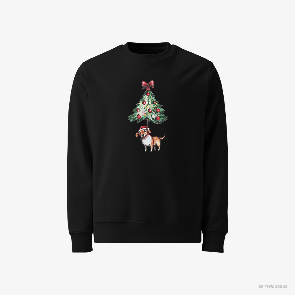 Beagle Sweatshirt – Men Black Sweatshirt Classic – Tied to the Christmas Tree (on White Background)