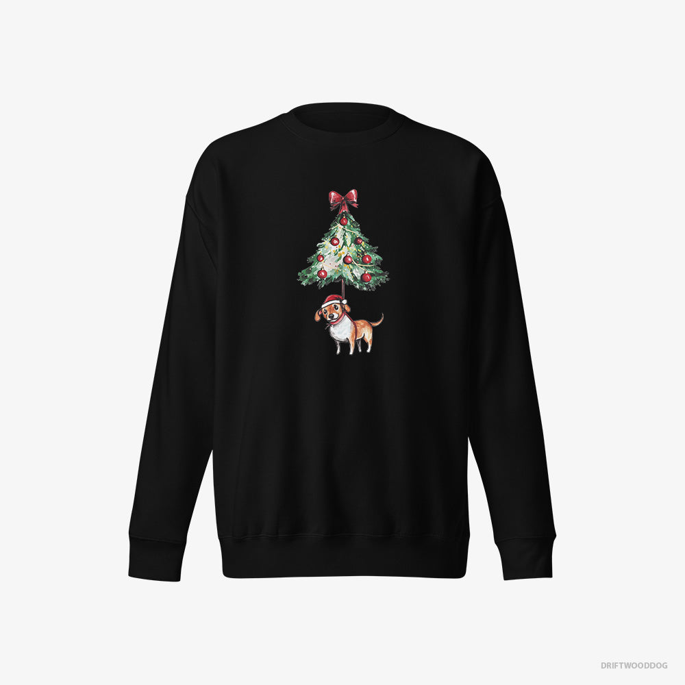 Beagle Sweatshirt – Men Black Sweatshirt Eco-Friendly – Tied to the Christmas Tree (on White Background)