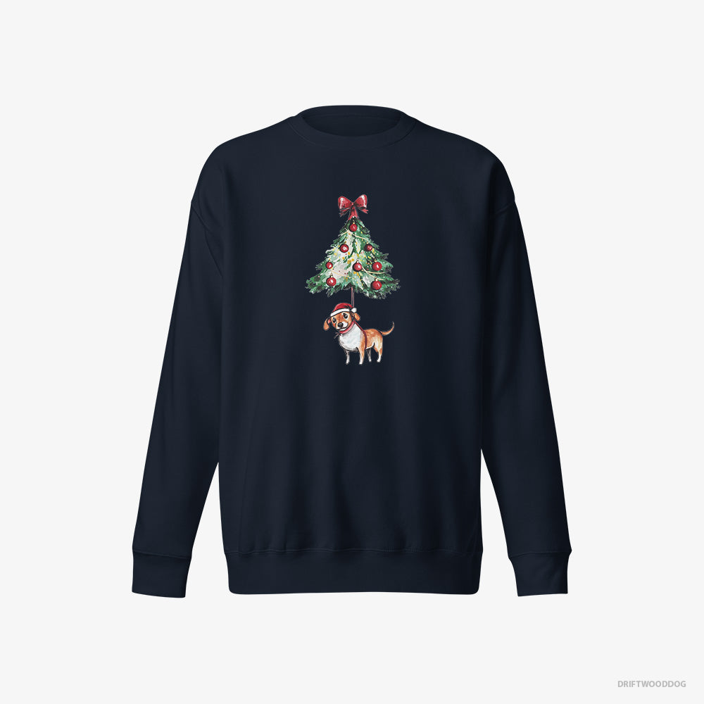 Beagle Sweatshirt – Men Navy Sweatshirt Eco-Friendly – Tied to the Christmas Tree (on White Background)