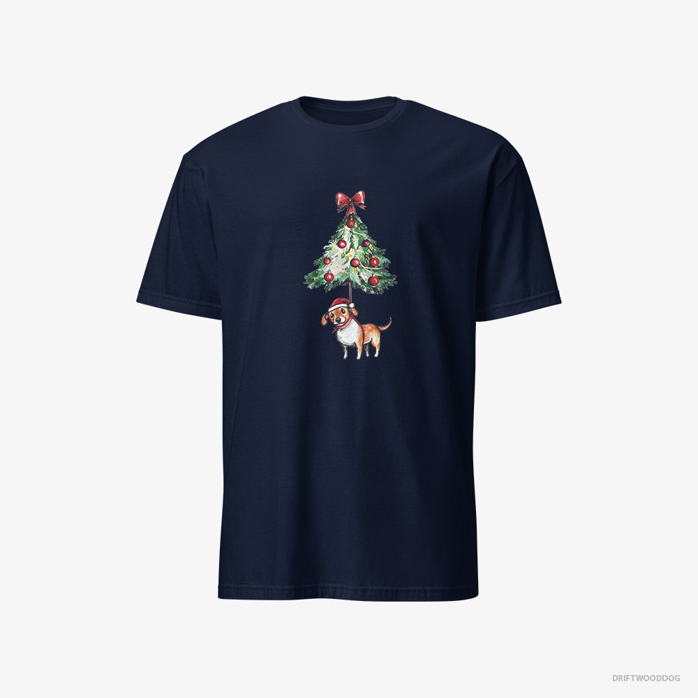 Beagle T-Shirt – Men Navy T-Shirt Classic – Tied to the Christmas Tree (on White Background)