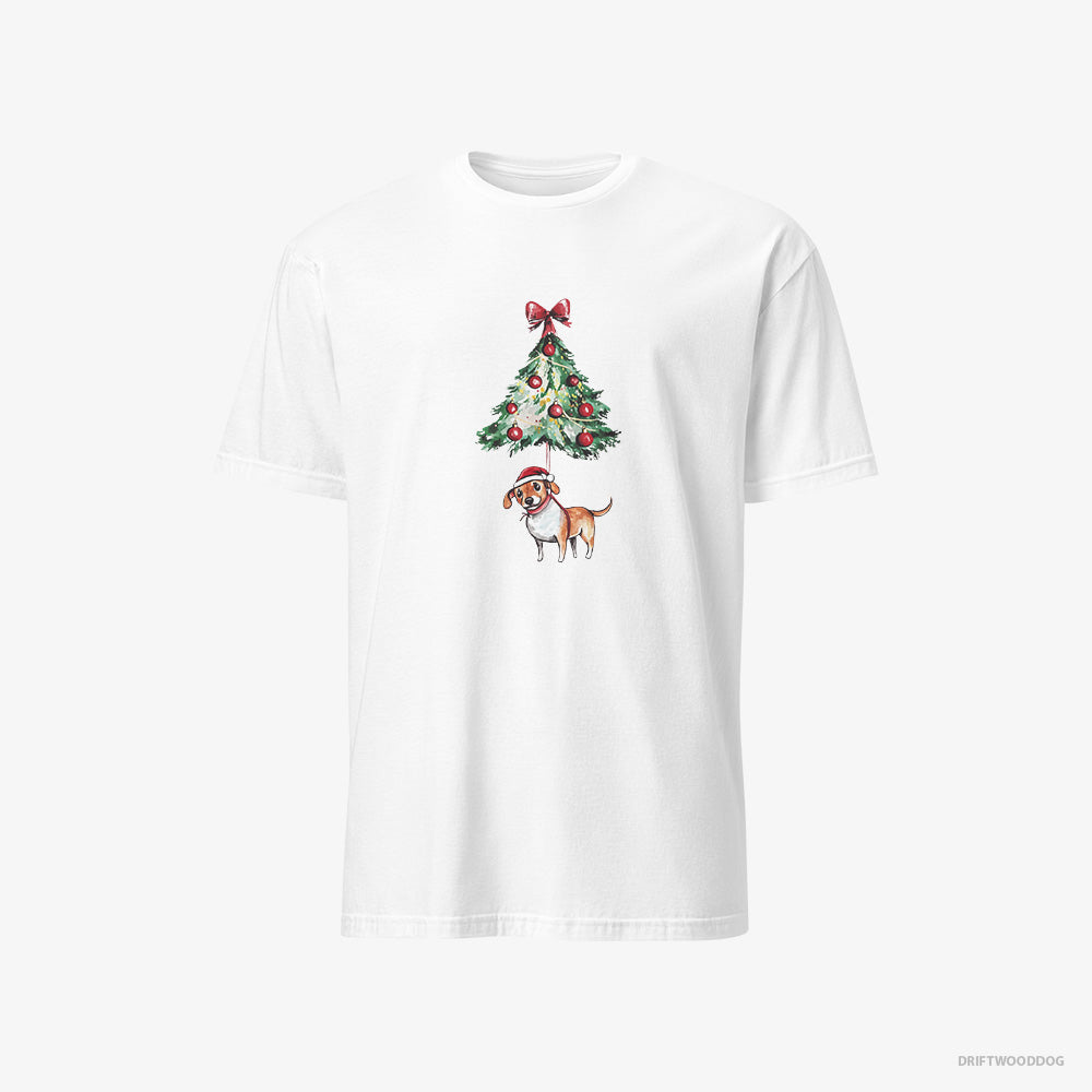 Beagle T-Shirt – Men White T-Shirt Classic – Tied to the Christmas Tree (on White Background)