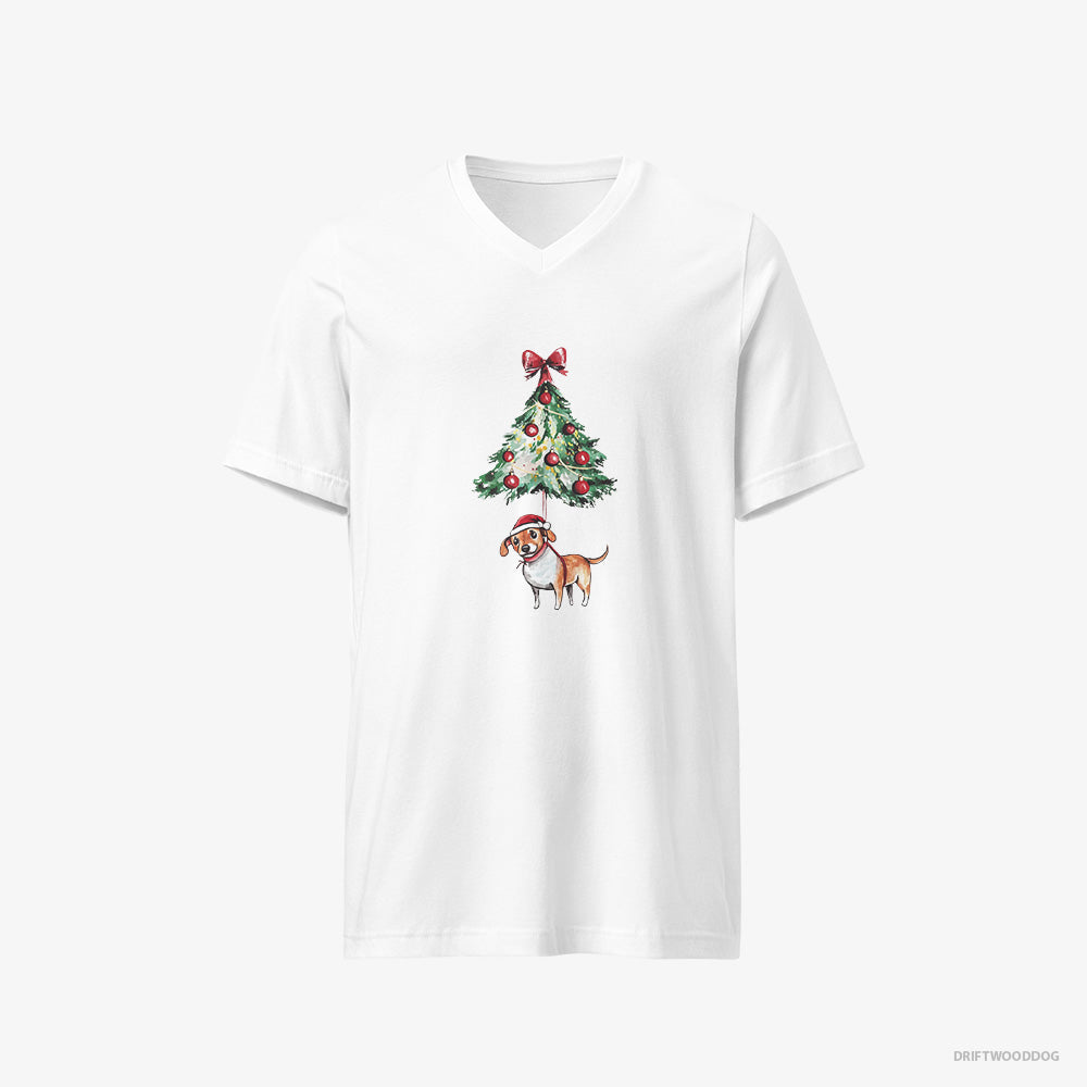 Beagle Tied to the Christmas Tree V-Neck T-Shirt