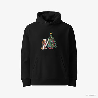 Basset Hound Hoodie – Men Black Hoodie Eco-Friendly – Decorating the Christmas Tree (on White Background)