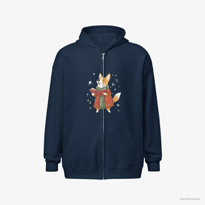 Corgi Joyfully Singing Christmas Carols Navy Hoodie