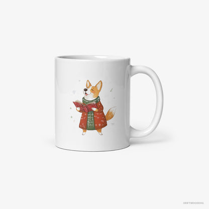 Corgi Joyfully Singing Christmas Carols White Mug