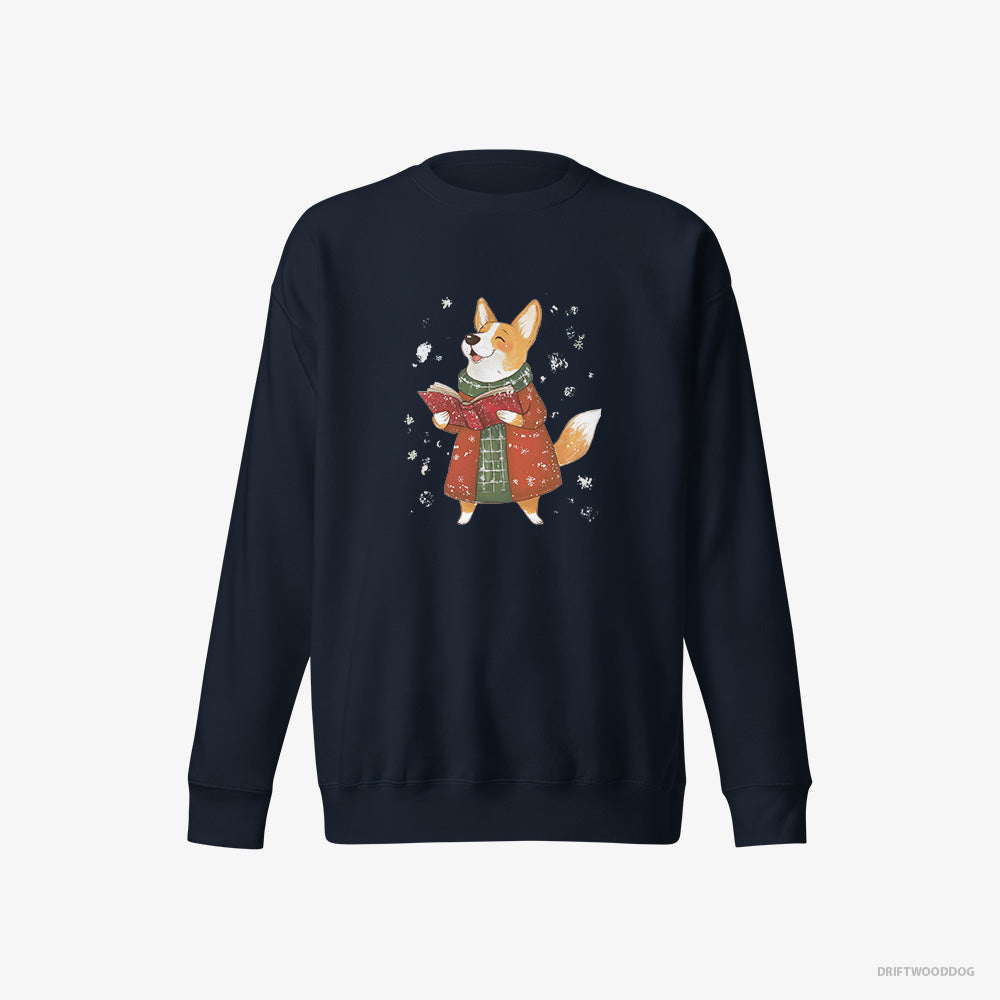 Corgi Joyfully Singing Christmas Carols – Men's Sweatshirt Navy Eco – Eco-Friendly