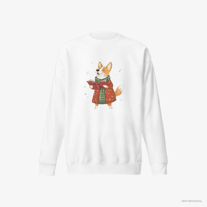 Corgi Joyfully Singing Christmas Carols White Sweatshirt