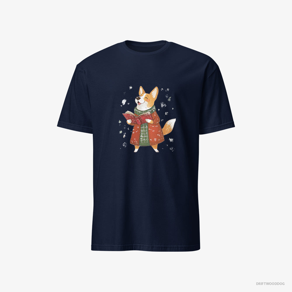 Corgi T-Shirt – Men Navy T-Shirt Classic – Joyfully Singing Christmas Carols (on White Background)