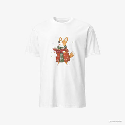 Corgi Joyfully Singing Christmas Carols White T-Shirt