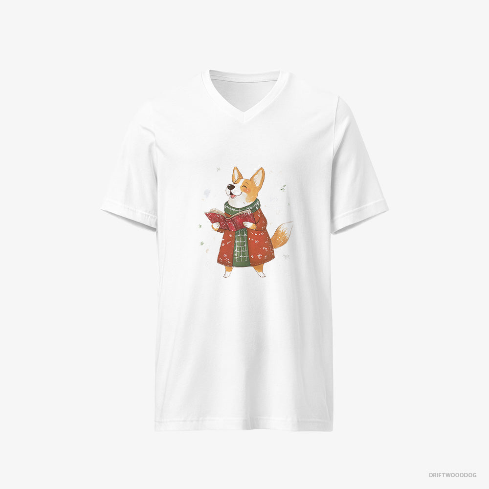 Corgi Joyfully Singing Christmas Carols V-Neck T-Shirt