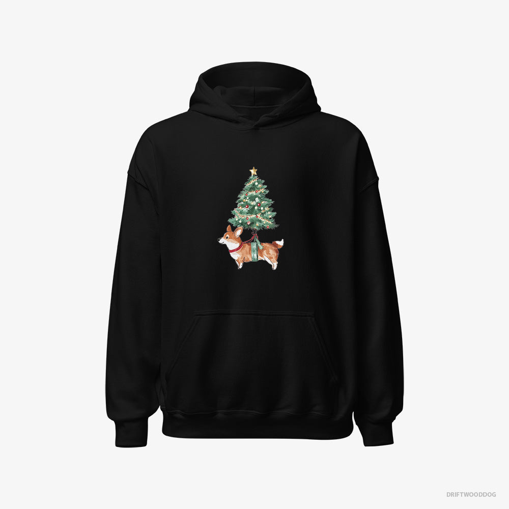 Corgi Hoodie – Women Black Hoodie Classic – as a Cute Christmas Tree Decoration (on White Background)