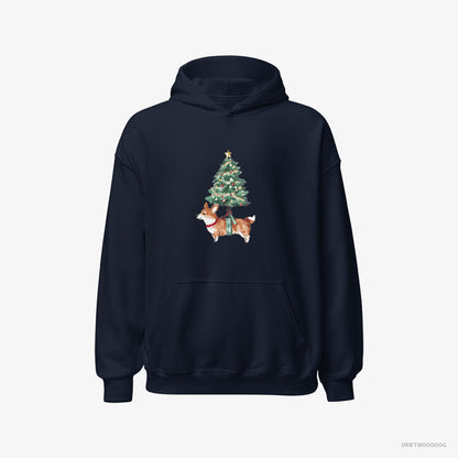 Corgi as a Cute Christmas Tree Decoration Navy Hoodie