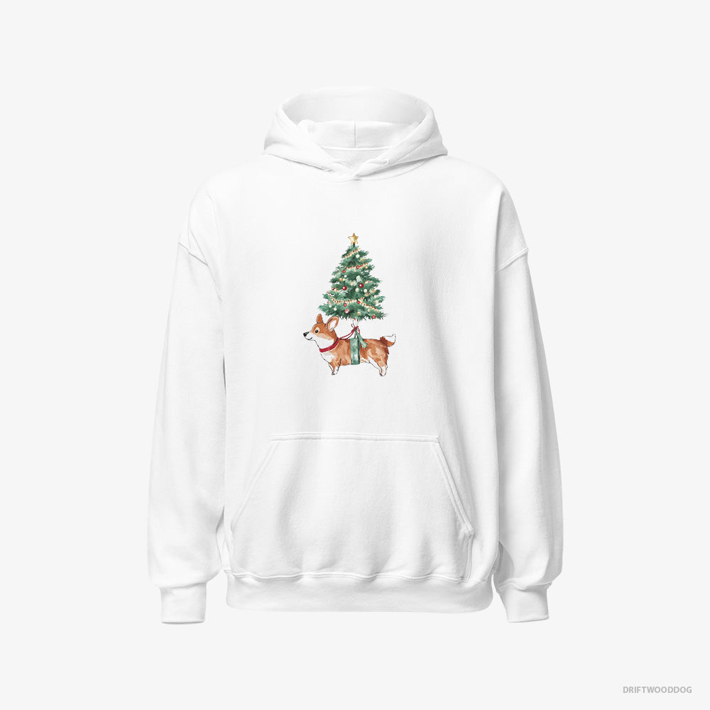 Corgi Hoodie – Men White Hoodie Classic – as a Cute Christmas Tree Decoration (on White Background)