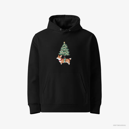 Corgi Hoodie – Men Black Hoodie Eco-Friendly – as a Cute Christmas Tree Decoration (on White Background)