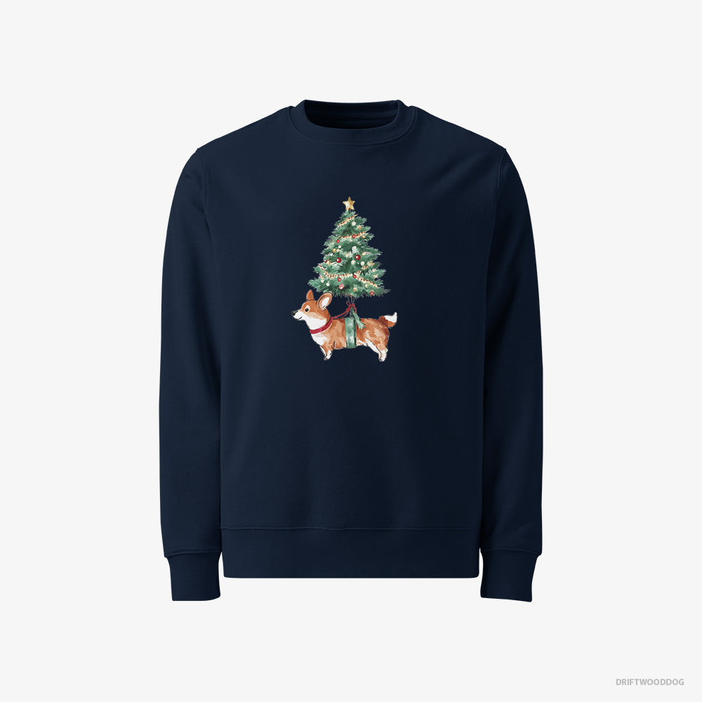 Corgi Sweatshirt – Men Navy Sweatshirt Classic – as a Cute Christmas Tree Decoration (on White Background)