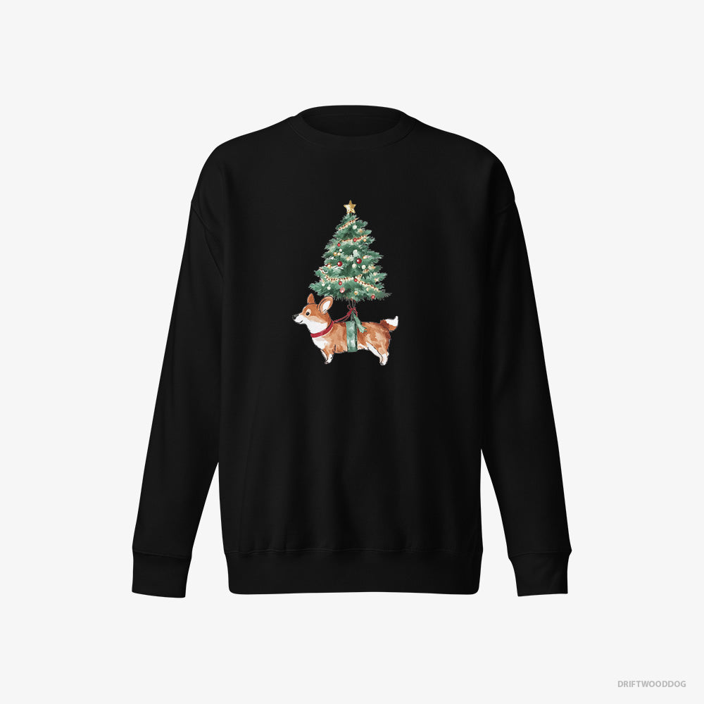 Corgi Sweatshirt – Women Black Sweatshirt Eco-Friendly – as a Cute Christmas Tree Decoration (on White Background)