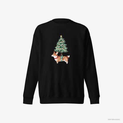 Corgi Sweatshirt – Women Black Sweatshirt Eco-Friendly – as a Cute Christmas Tree Decoration (on White Background)