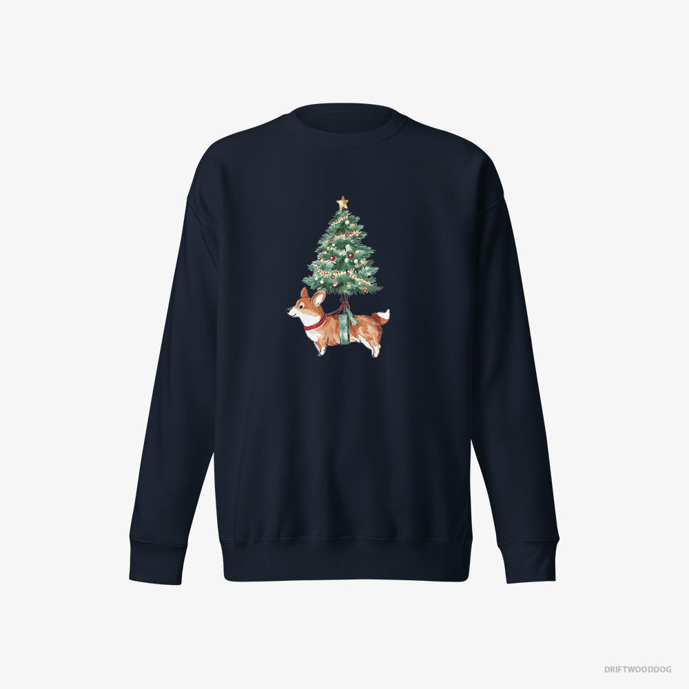 Corgi Sweatshirt – Women Navy Sweatshirt Eco-Friendly – as a Cute Christmas Tree Decoration (on White Background)