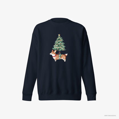 Corgi as a Cute Christmas Tree Decoration Navy Sweatshirt