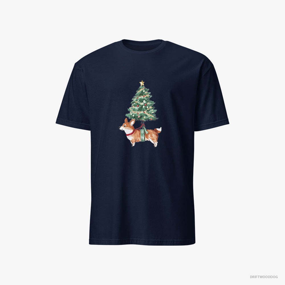 Corgi T-Shirt – Men Navy T-Shirt Classic – as a Cute Christmas Tree Decoration (on White Background)