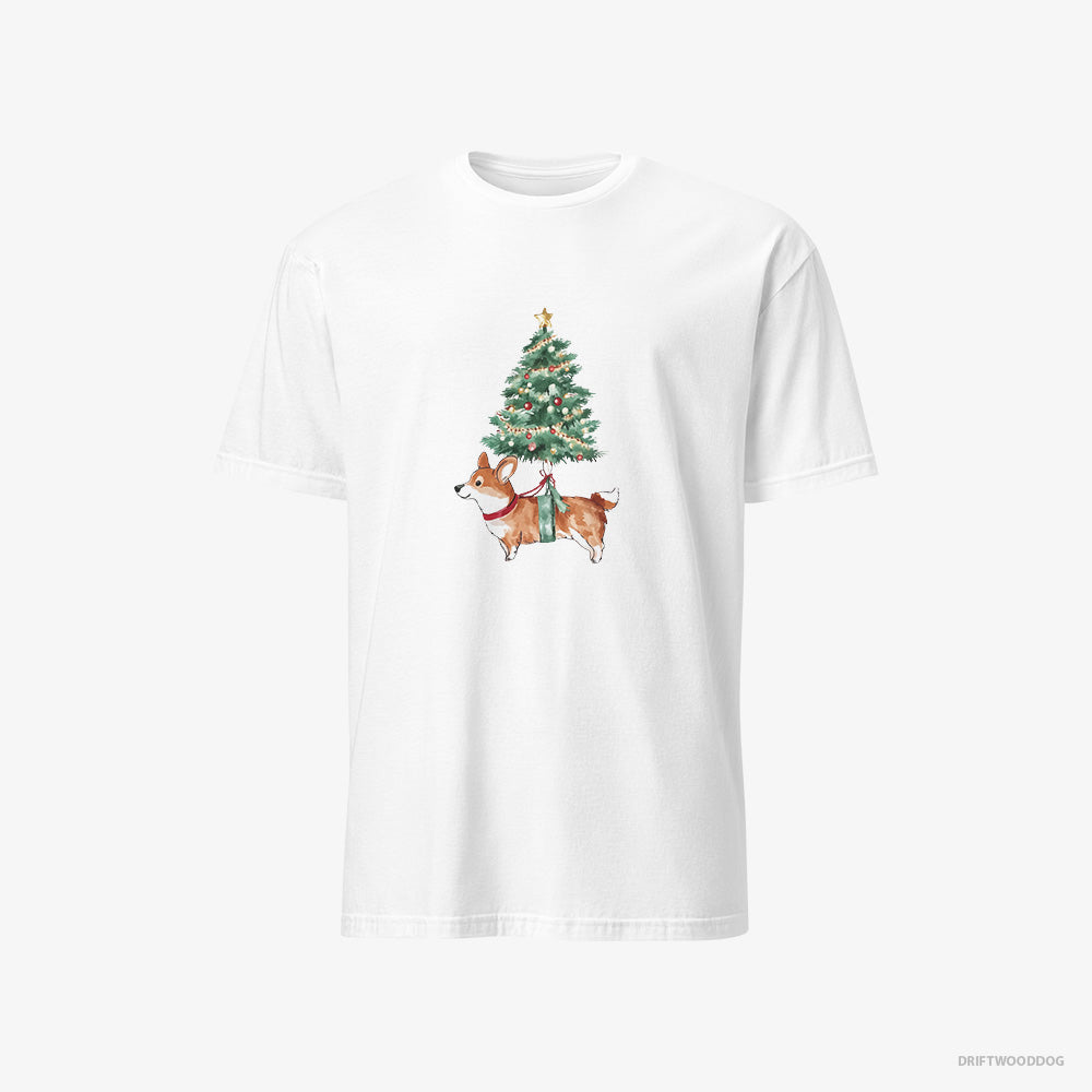 Corgi T-Shirt – Men White T-Shirt Classic – as a Cute Christmas Tree Decoration (on White Background)