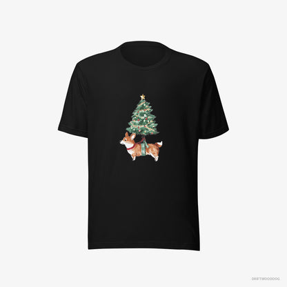 Corgi T-Shirt – Men Black T-Shirt Eco-Friendly – as a Cute Christmas Tree Decoration (on White Background)