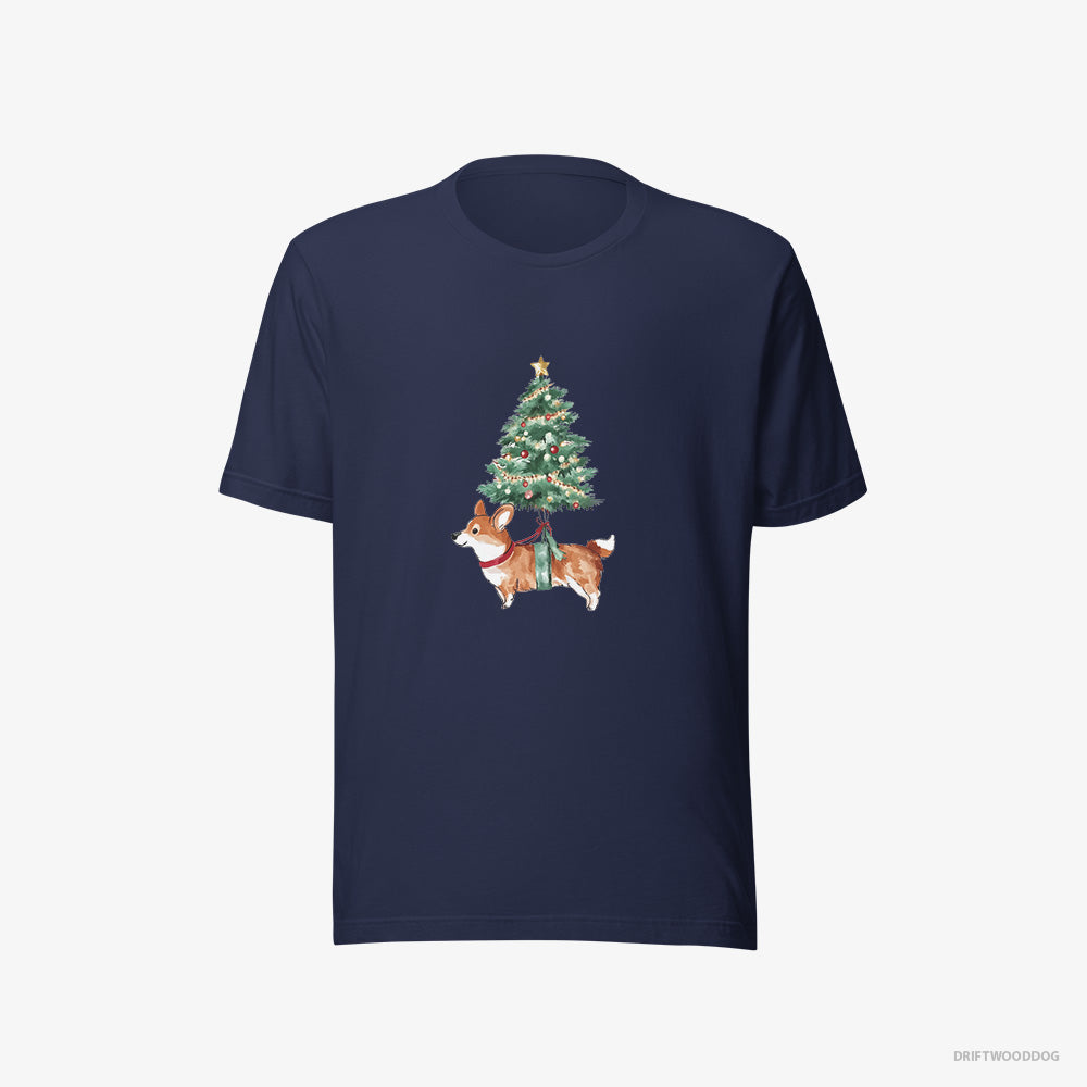 Corgi T-Shirt – Women Navy T-Shirt Eco-Friendly – as a Cute Christmas Tree Decoration (on White Background)