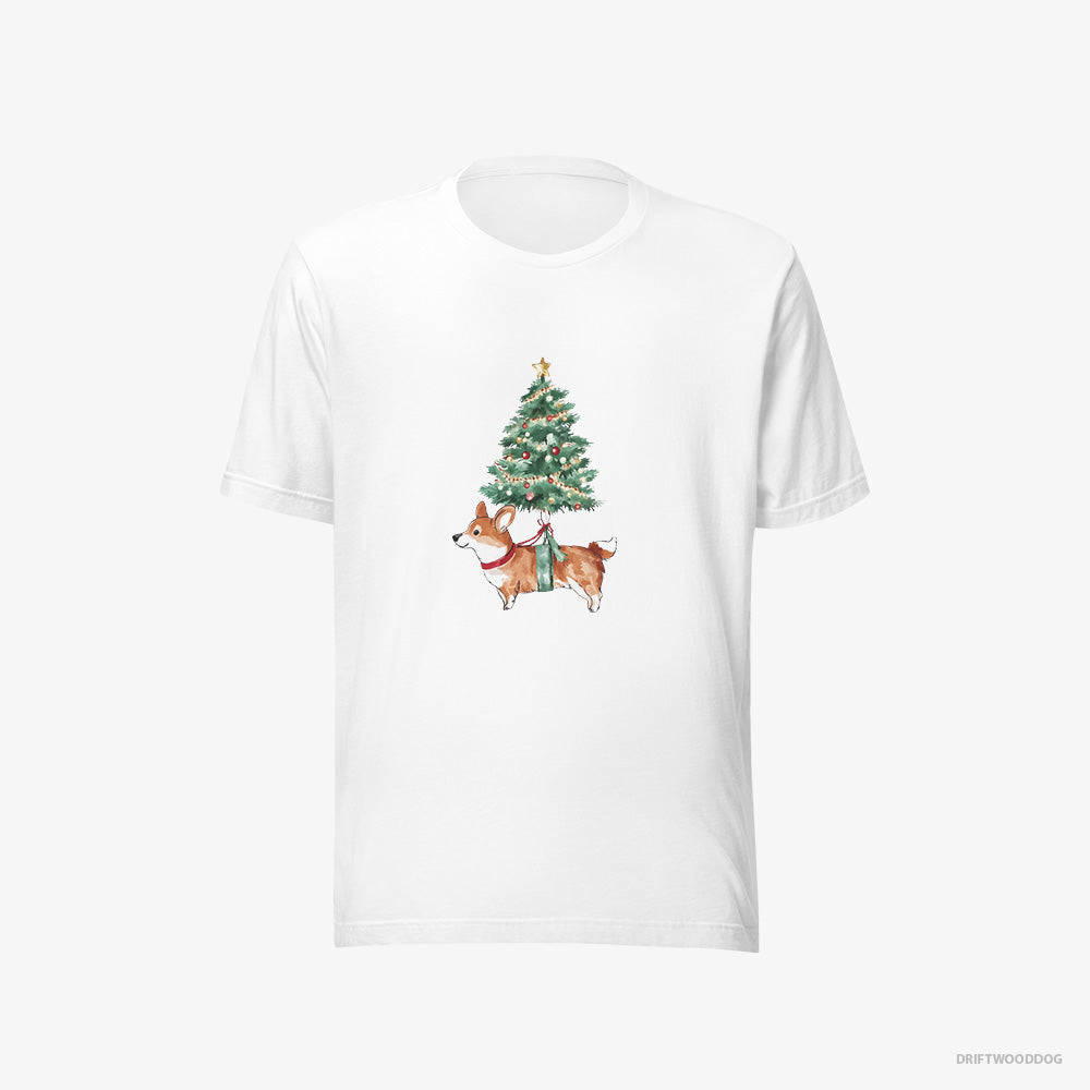 Corgi T-Shirt – Men White T-Shirt Eco-Friendly – as a Cute Christmas Tree Decoration (on White Background)