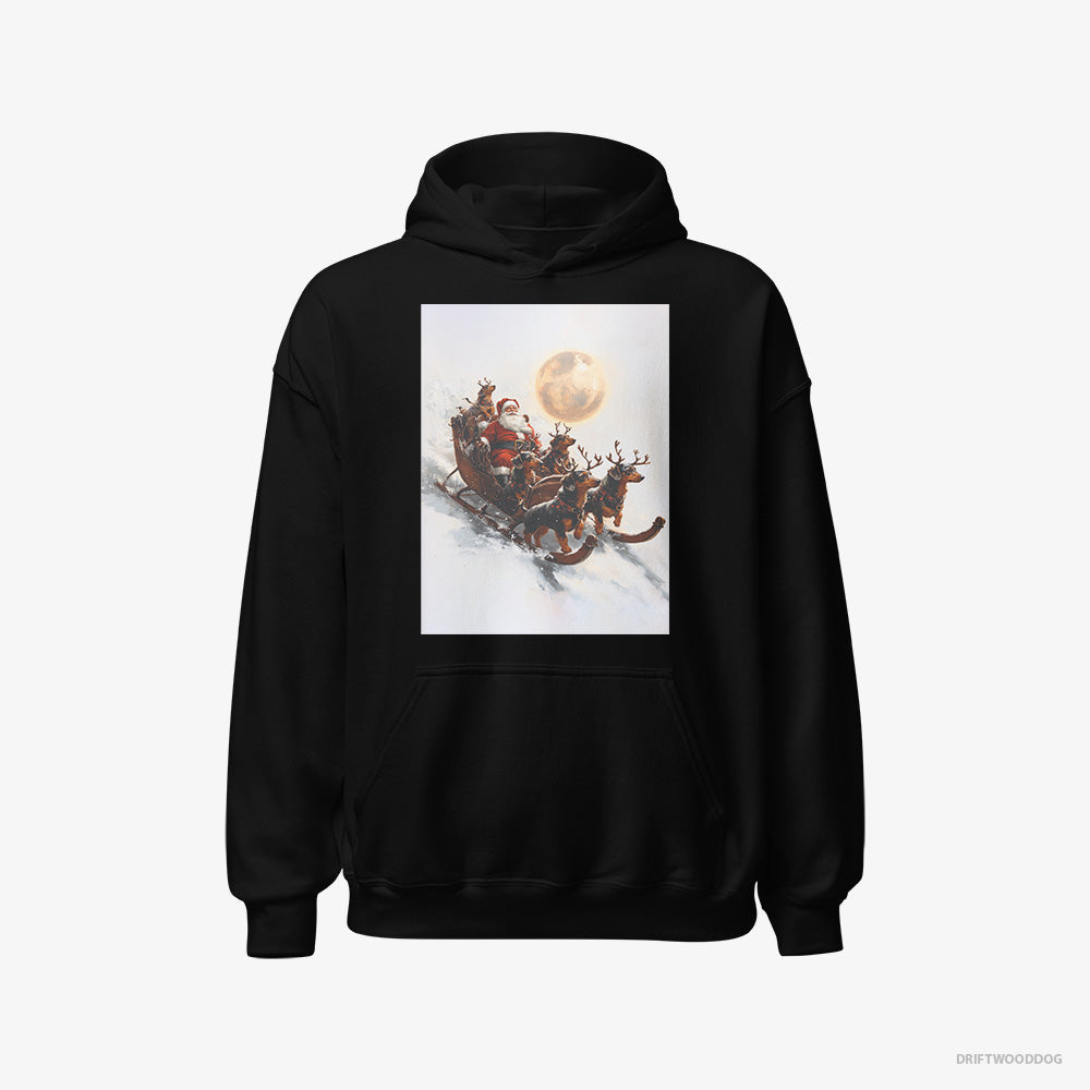 Dachshund Hoodie – Women Black Hoodie Classic – Team Pulling Santa's Sleigh (on White Background)