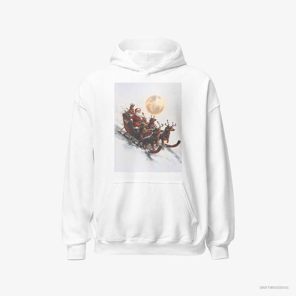 Dachshund Hoodie – Men White Hoodie Classic – Team Pulling Santa's Sleigh (on White Background)