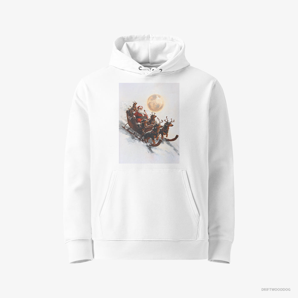 Dachshund Hoodie – Women White Hoodie Eco-Friendly – Team Pulling Santa's Sleigh (on White Background)