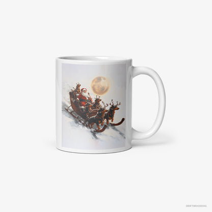 Dachshund Team Pulling Santa's Sleigh White Mug