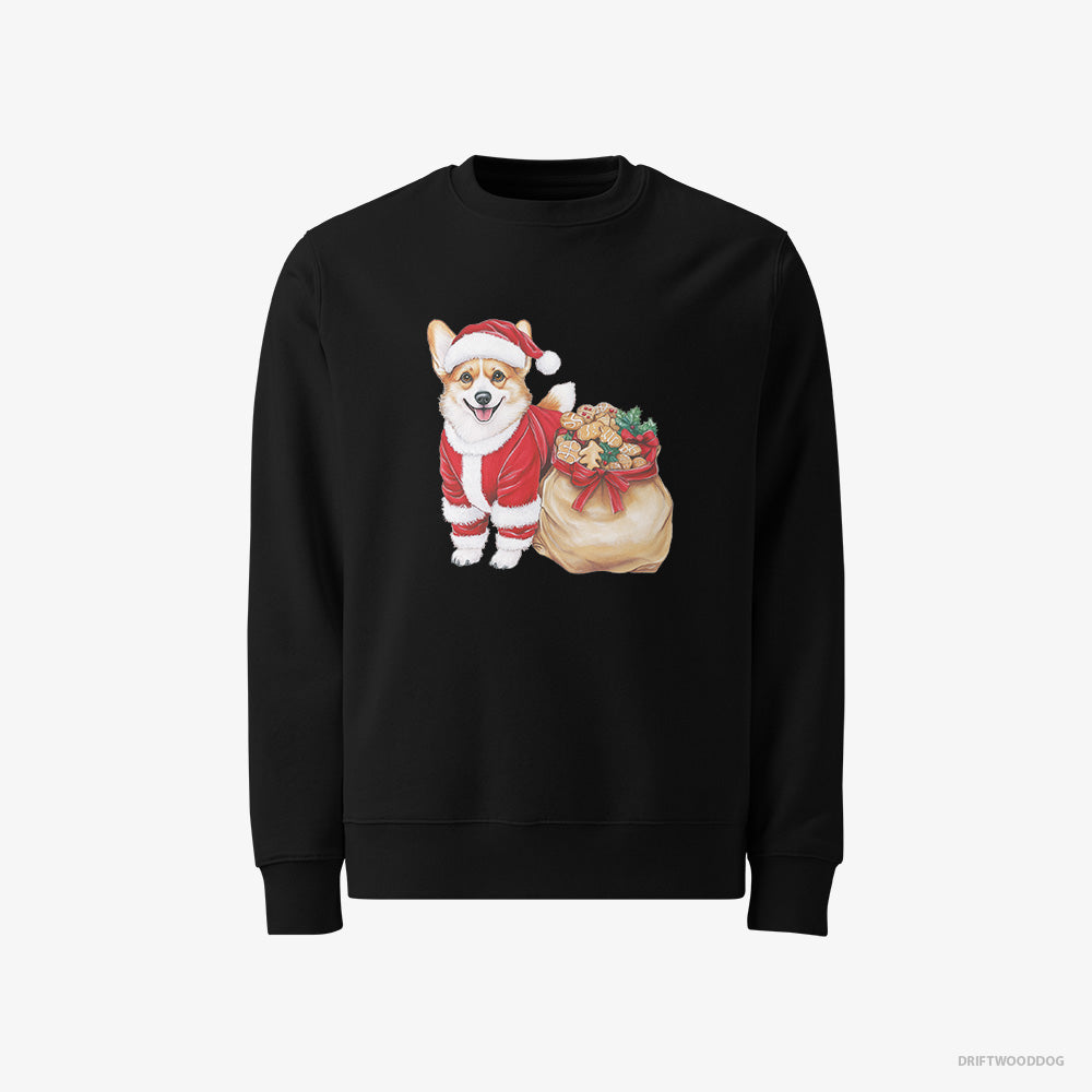 Corgi Sweatshirt – Women Black Sweatshirt Classic – with a Bag Full of Christmas Cookies (on White Background)