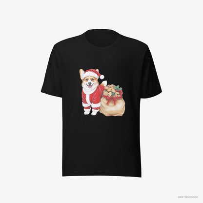 Corgi T-Shirt – Men Black T-Shirt Eco-Friendly – with a Bag Full of Christmas Cookies (on White Background)